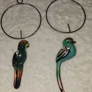 Colorful Talavera Hand Painted Bird Decor W/hangers Set Of 2